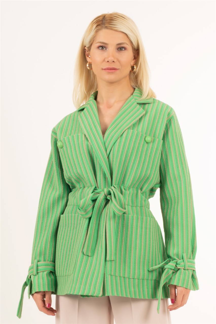 HayalKadın Yeşil Maroken Çizgili Ceket