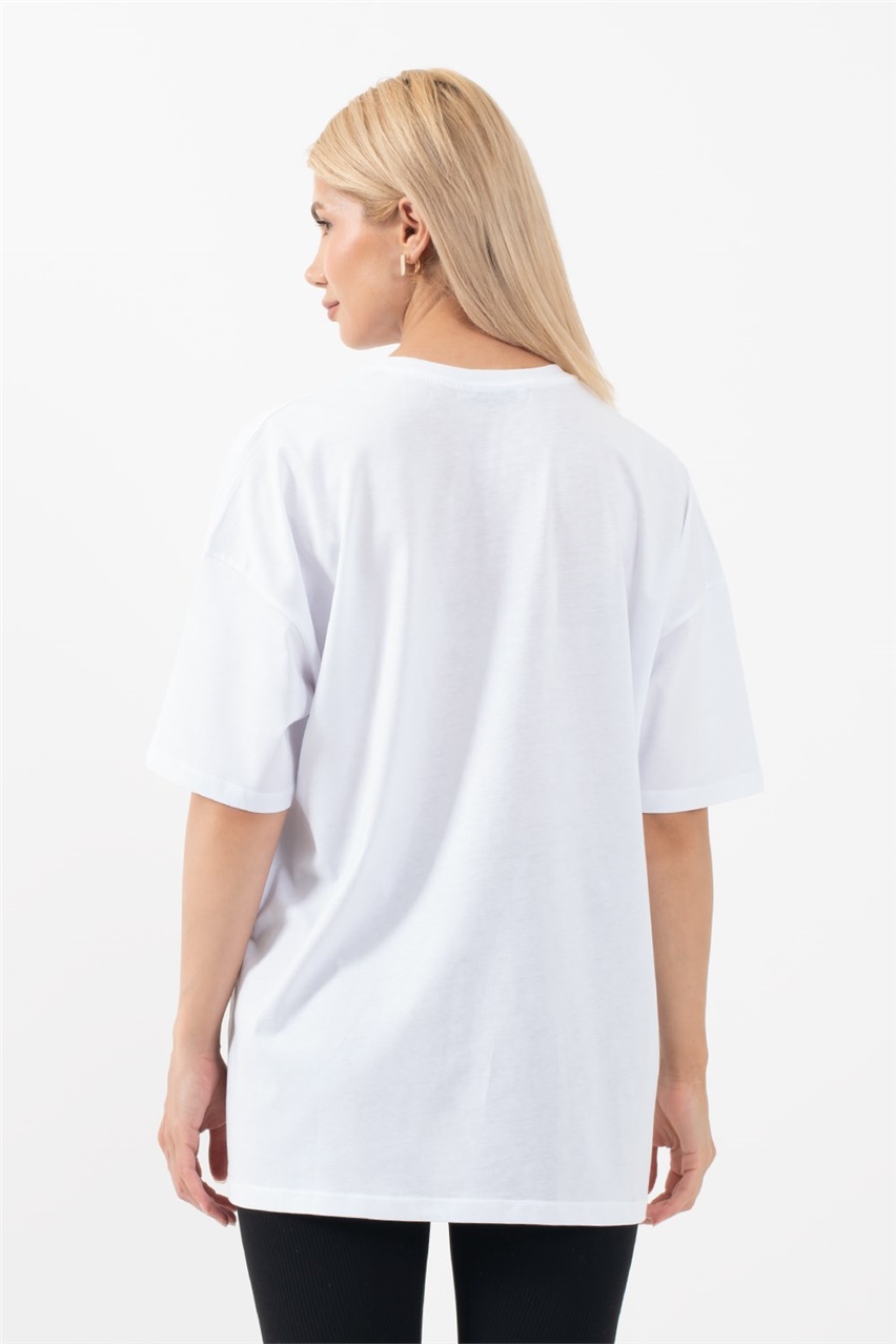 Kadın Beyaz Ayıcık Baskılı T-shirt