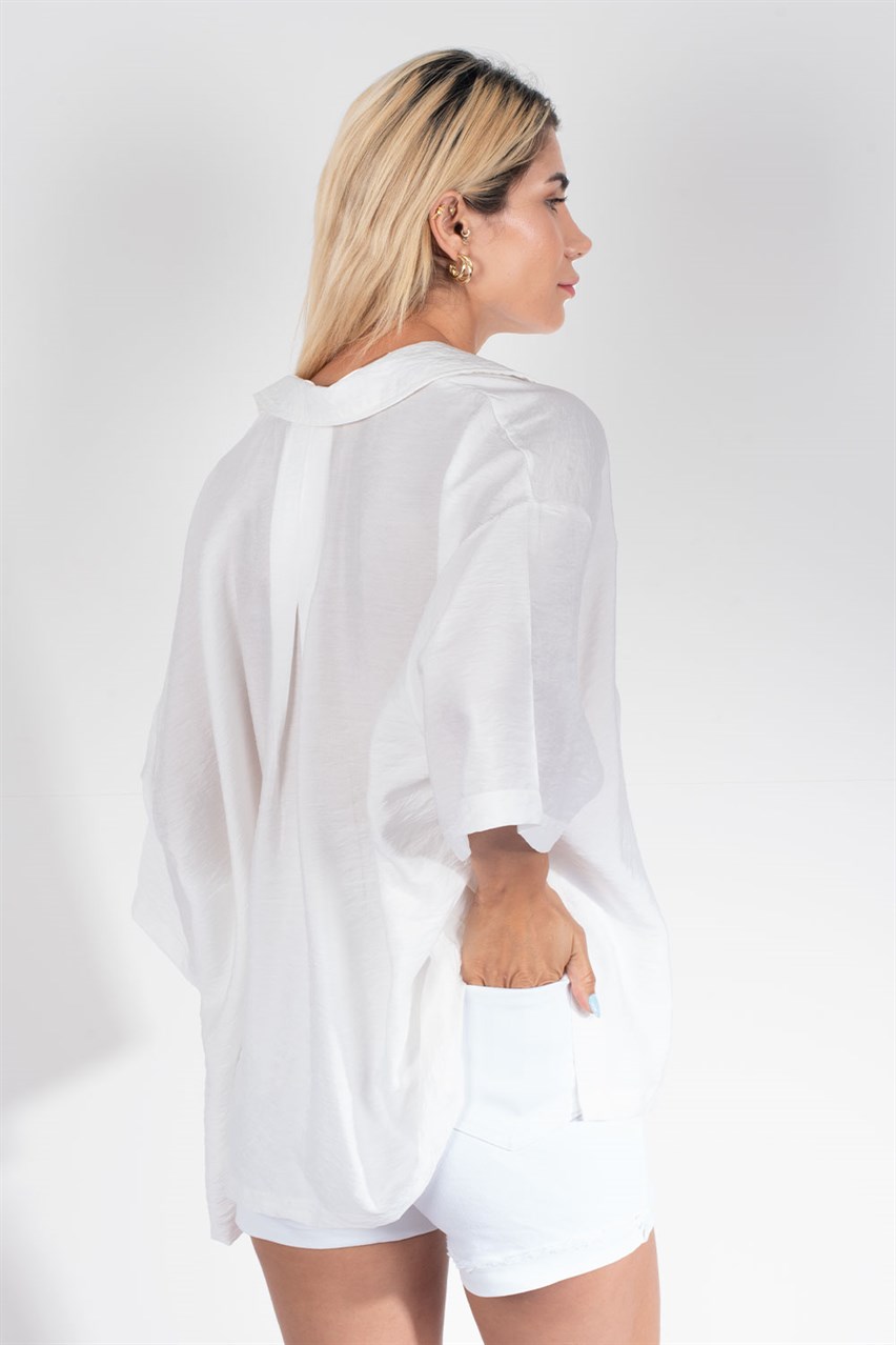 Kadın Beyaz Yakalı Oversize Gömlek