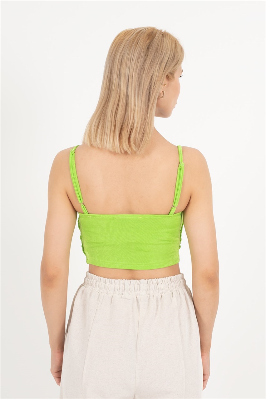 Kadın Neon Yeşili Büzgü Detaylı Bluz