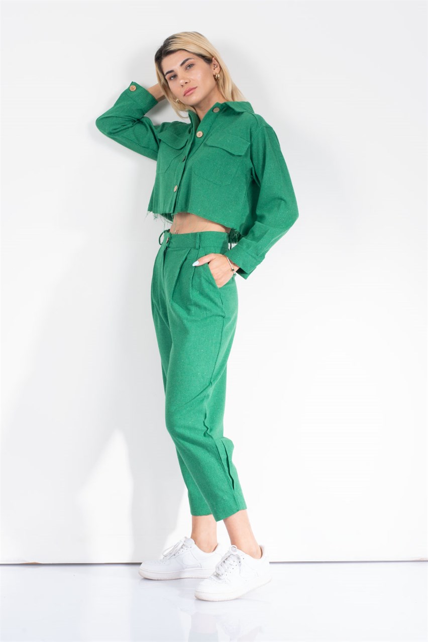 Kadın Yeşil Gömlekli Pantolon Takım