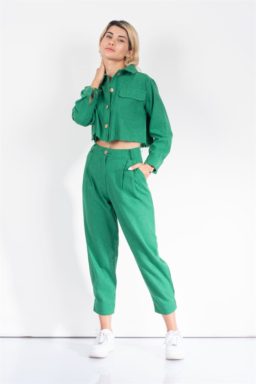 Kadın Yeşil Gömlekli Pantolon Takım